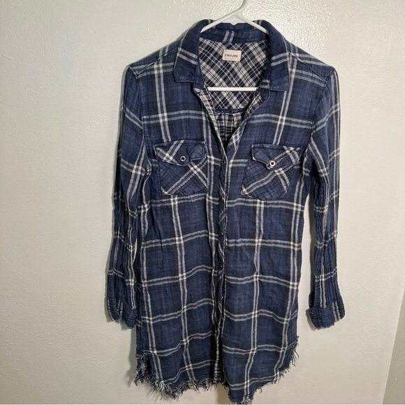 Sneak Peek Tunic Button Down Mini Dress Blue White Plaid S - Picture 2 of 12